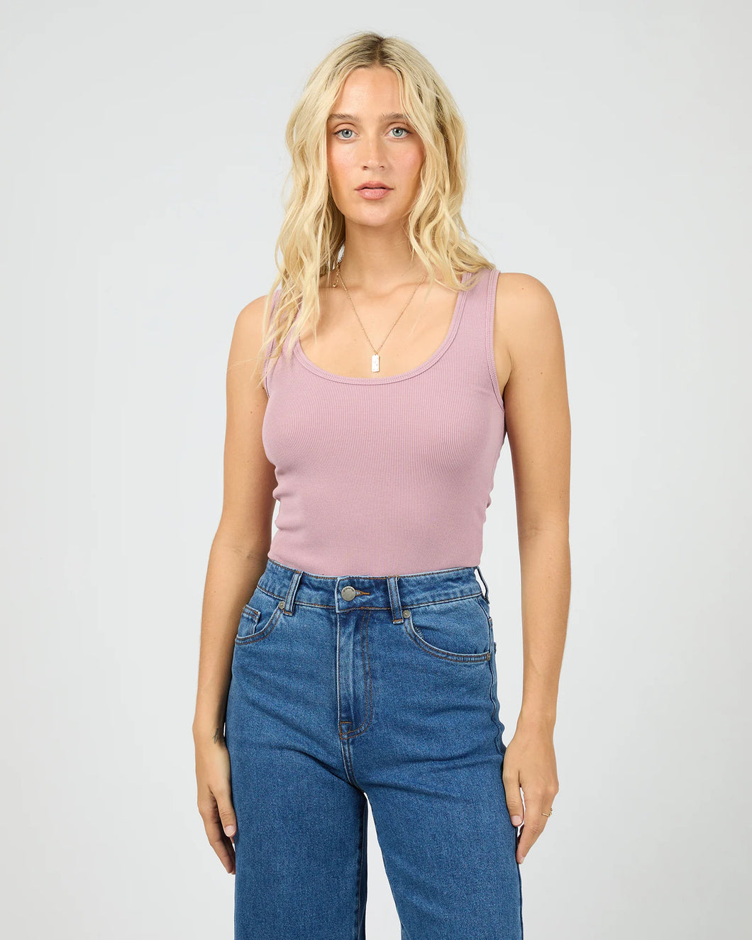WASHED RIB SCOOP NECK TANK - PINK