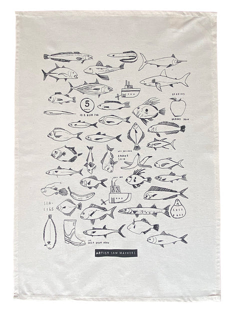 SAM MATHER'S ITS DEEP DOWN HERE TEA TOWEL