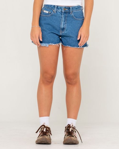PENNY KICK FLARE DENIM SHORT - MDY