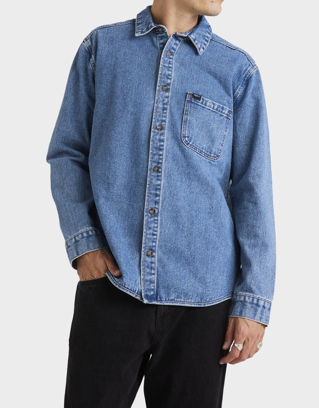 RVCA CLASSIC DENIM LS SHIRT - VINTAGE BLUE