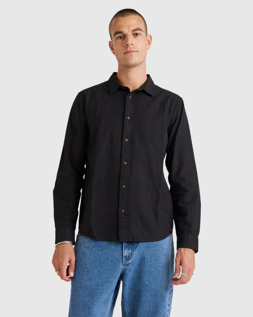 BASE LINEN LS SHIRT /  BLK