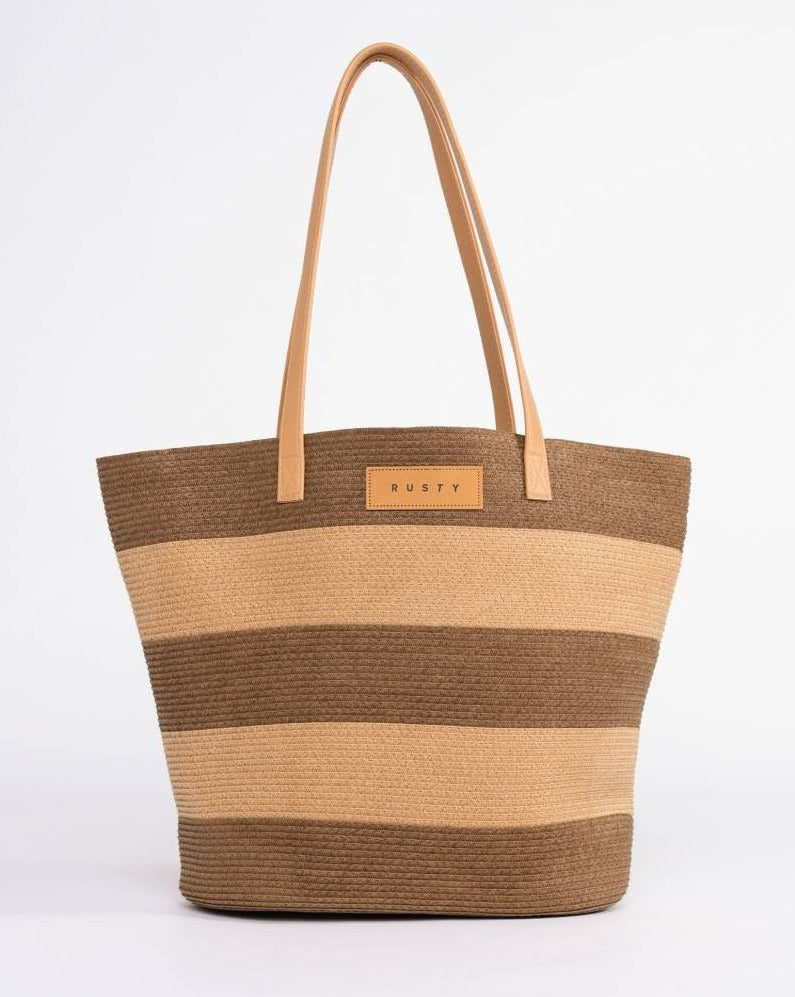 HAILEY STRAW BEACH BAG - Choc/Caramel