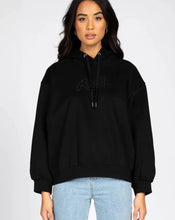 Load image into Gallery viewer, RUSTY SCRIPT OVERSIZE HOODED FLEECE - BLACK
