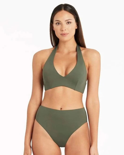 ESSENTIALS MULTI FIT HALTER BRA - KHAKI